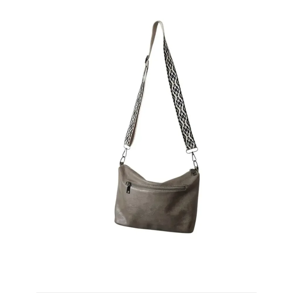 Sam + Hadley Vegan Faux Leather Hobo Bag Black White Chevron Strap Crossbody